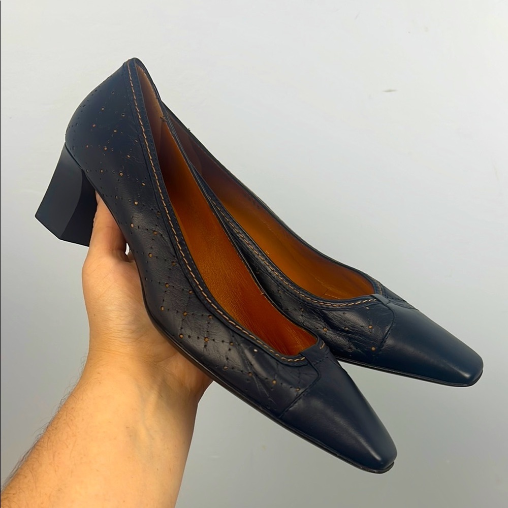 Bruno Magli Black Leather Low Block Heel Pumps